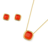 CONJUNTO PEDRA QUADRADA MINIMALISTA FOLHEADO A OURO